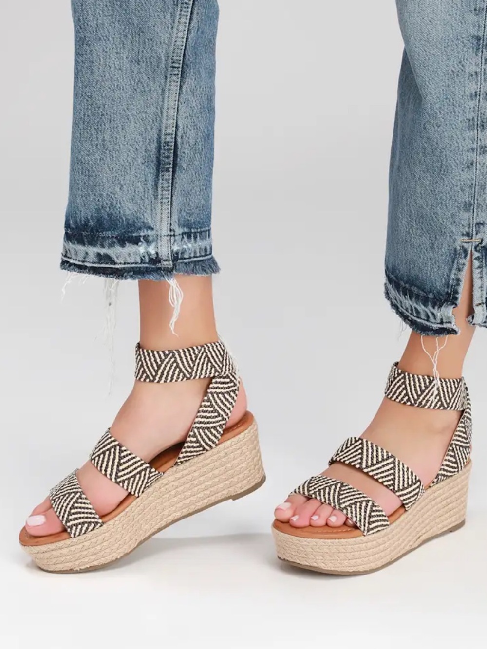 Lulus Rayney Black and White Espadrille Flatform Sandals Sz 8